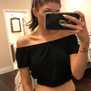 Black off the shoulder crop top